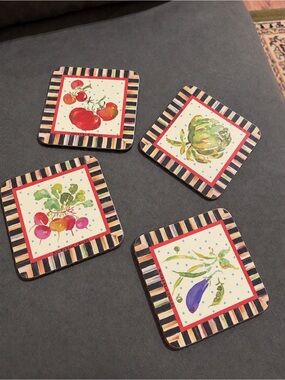 MacKenzie-Childs “Freshly Picked” Coaster Set of 4, NIB